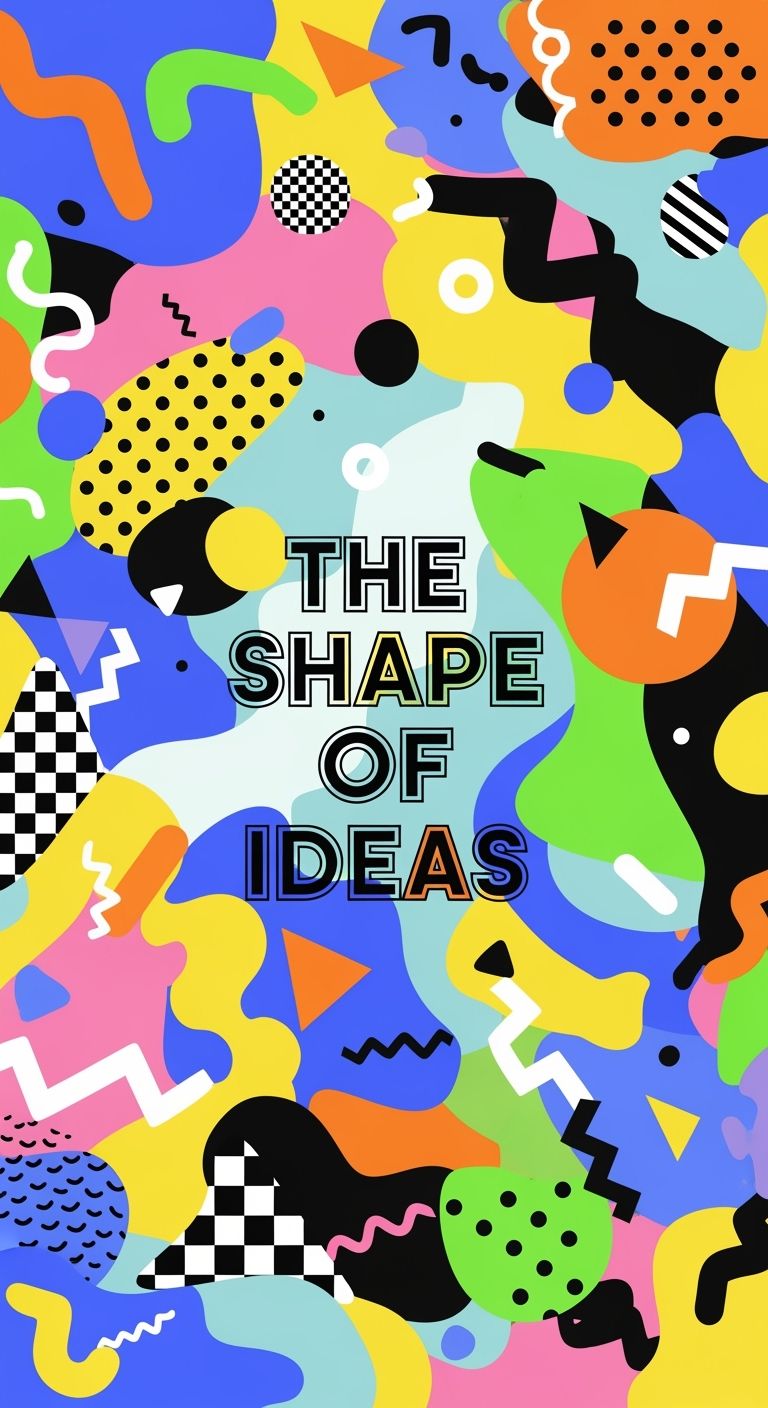 Pôster geométrico abstrato usando estilo de design Memphis com várias formas irregulares e choques de cores ousados, cheio de sentimento lúdico