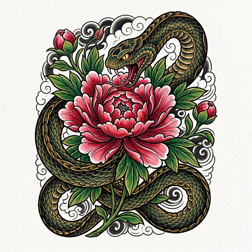 Snake & Peony