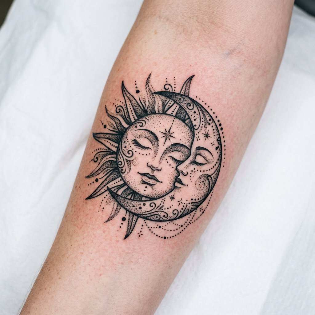 Dotwork Sun Moon
