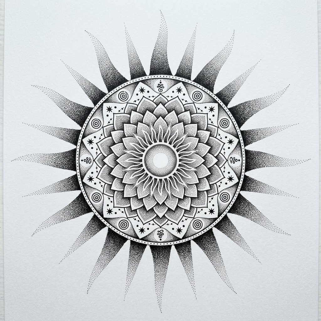 Dotwork Mandala Sun