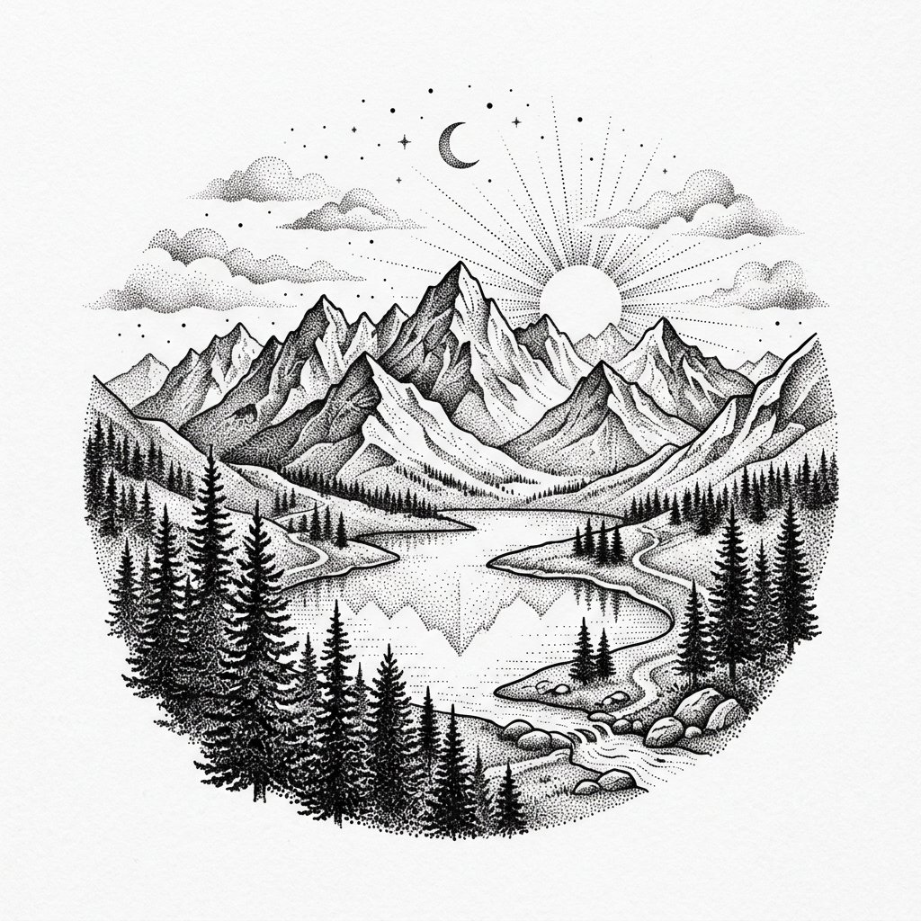 Dot Mountain Scene