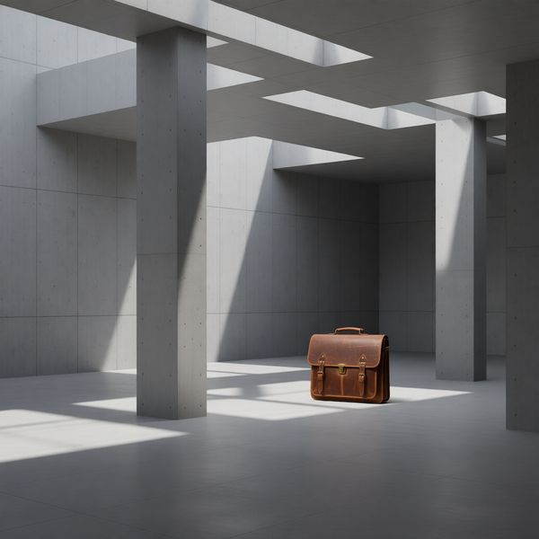 Espace architectural en béton minimaliste, découpes géométriques de lumière et d'ombre, sensation de galerie d'art cool, mettant en valeur le goût et le style.