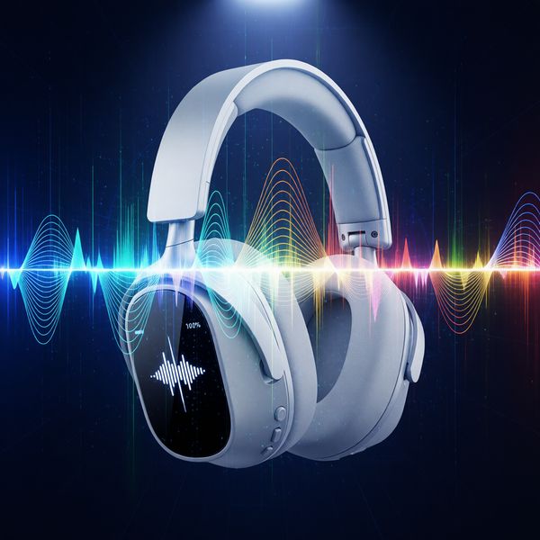 Arrière-plan de visualisation d'ondes sonores abstraites, lignes rythmiques colorées, sensation d'espace profond, expression visuelle d'expérience musicale immersive.