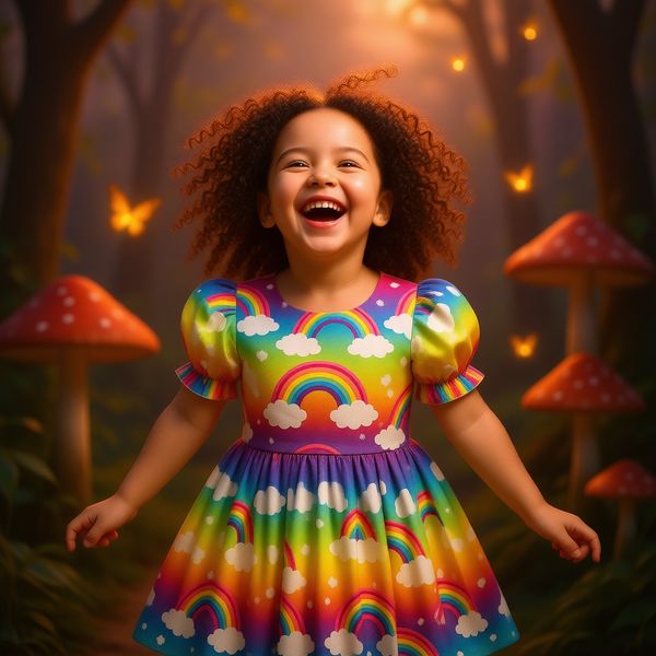 Forêt de conte de fées avec champignons géants et papillons lumineux, arrière-plan fantastique d'Alice au pays des merveilles, tons chauds et réconfortants.