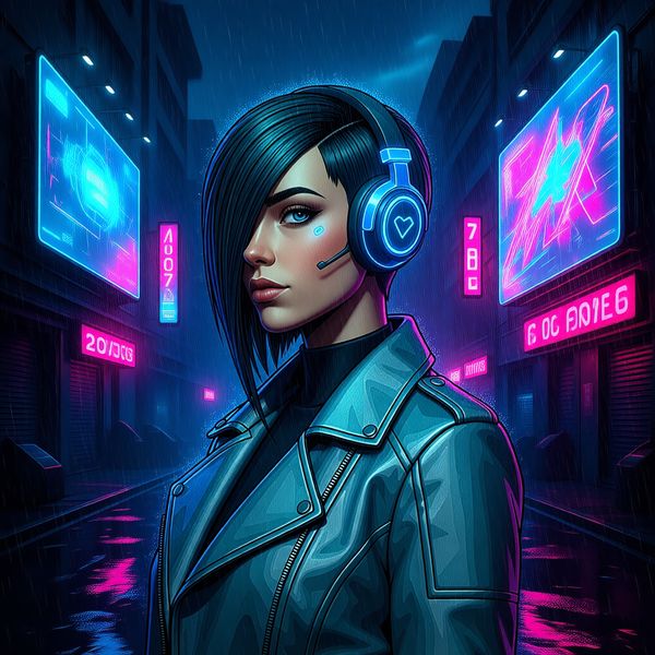 Bidonvilles de la ville futuriste 2077 fusionnés avec des rues high-tech, panneaux d'affichage holographiques, sol mouillé par la pluie reflétant les lumières néon, qualité de film de science-fiction.