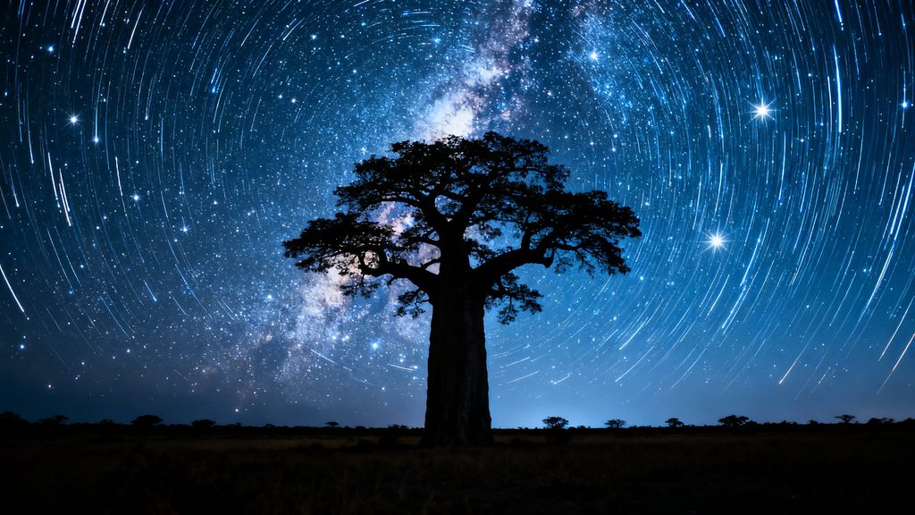 Baobab Tree and Starry Sky
