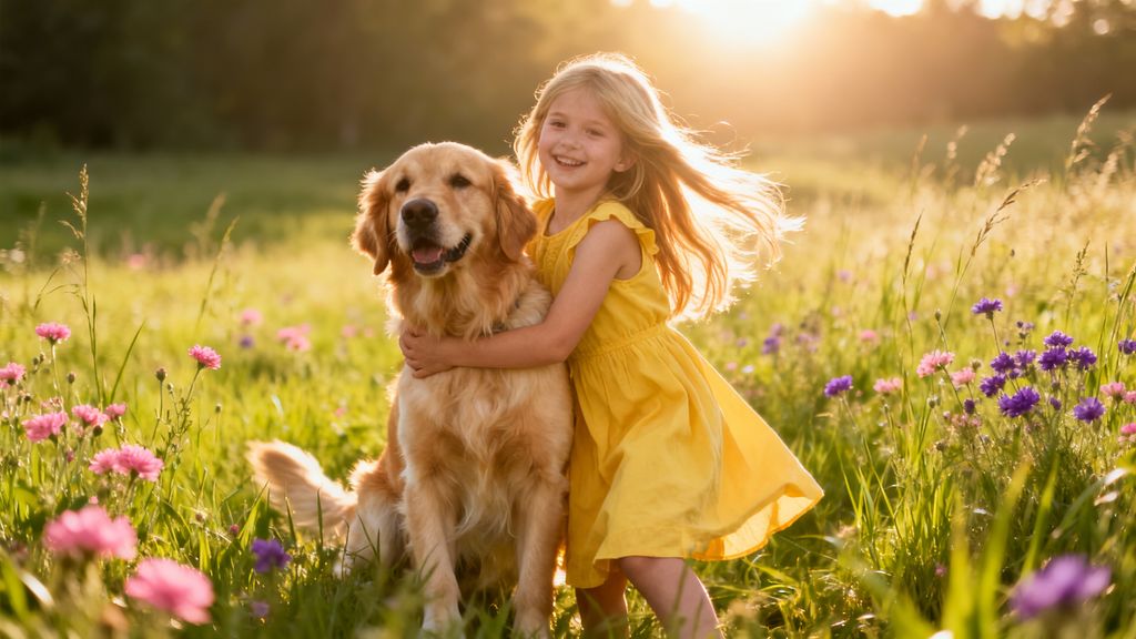 Little Girl and Golden Retriever